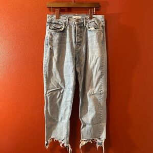 Grlfrnd Jean Helena High‎ Rise Cotton Straight Leg Distressed Jean in Hold On